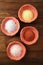 Different type of salt in rustic clay bowls