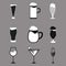 Different types of beer wine and cocktail glasses Set of 9 drink icon variations