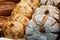 Different types of bread on the bakery shelf