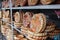 Different types of bread at the tradiyionsl bazaar, market in Osh city, Kyrgyzstan, traditional bakery