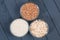 Different types of cereals: rice, oatmeal, buckwheat, pearl barley