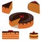 Different types of chocolate cakes, set. Sweet cake with cherry, cream and biscuit. Vector illustration.