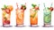 different types of cocktails isolated on a white background