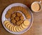 different types of decorated wheat biscuits also called food cracker famous as chai biscuit in india and pakistan served with tea