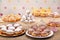 Different types of donuts cakes on Fat Thursday