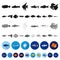 Different types of fish flat icons in set collection for design. Marine and aquarium fish vector symbol stock web