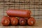 Different types of ingredients and sausages made by hand.