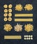 Different types of Italian uncooked pasta on black slate stone background, top view