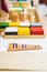 Different types of montessori educational material for use in schools for children in primary and primary school