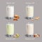 Different types of non-dairy milk. Vegan nut-milk in glass