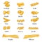 Different types of pasta. Traditional italian food.