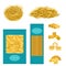 Different types of pasta whole wheat corn rice noodles organic food macaroni yellow nutrition dinner products vector