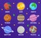 Different types of planets in the solar system. Space. Flat vector illustration