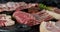 Different types of raw meat rotate slowly.