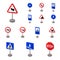 Different types of road signs cartoon icons in set collection for design. Warning and prohibition signs vector symbol