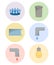 Different types of utilities, facilities icon set, municipal services illustration, cold and hot water, trash, gas