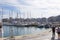 Different types of yachts anchored in Piraeus dock