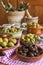 Different varieties and dressings of olives