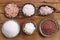Different varieties of table salt.