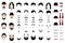 Different vector design elements of men face, beard, mustache, hair, tie and glasses.