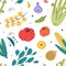 Different veggies seamless vector pattern of hand drawn fresh tasty vegetarian raw food. Repeat wallpaper with cooking fresh tasty