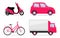 Different vehicles, set. Car, bike, bicycle, scooter, moped, truck. Transport icons. Vector illustration in flat style.