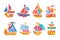 Different vessels set, smal colorful ships flat vector Illustrations on a white background