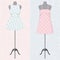 Different vintage dresses on a mannequin. Vector