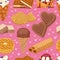 Different wafer cookies waffle cakes and chocolate delicious snack cream dessert crispy bakery food vector seamless