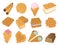 Different wafer cookies waffle cakes pastry cookie biscuit delicious snack cream dessert crispy bakery food vector