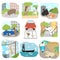 Different wild and farm animals exploring city vector illustration