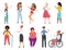 Different woman set, cartoon international female character collection with lady in work or vacation