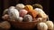 different woolen balls. Knitting hobby concept. Cozy indoor background