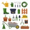 Different work tools for gardening. Vector icons set in flat style