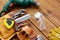 Different work tools on wooden boards