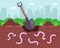 dig worms for fishing. shovel digs a hole.