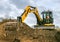 A digger moving soil