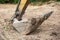 Digger tractor, loader excavator construction closeup
