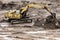 Digging excavator machine at building construction site