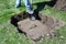 Digging up the lawn to prepare a septic tank for maintenance.