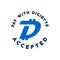 Digibyte logo. Digital asset concept. Pay with DGB accepted text. Crypto emblem. Blockchain technology sticker for