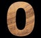Digit 0 - Number in rustic wood on black background