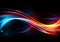 Digital abstract background with curved neon lines with rainbow colors glowing in the dark