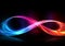 Digital abstract background with curved neon lines with rainbow colors glowing in the dark