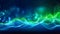 Digital abstract banner of neon ethereal waves of luminous blue and green ripple gracefully across