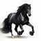 Digital Airbrushed Drawing Of A Running Black Horse