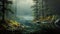 Digital Airbrushed Forest Painting With Detailed Environment And Mist