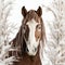 Digital Airbrushed Paint Horse Head In Snowy Willow Forest