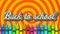 Digital animation of back to school multicolored text and colored crayons against orange circles for