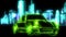 Digital animation of a car in the city that lighting up on neon style